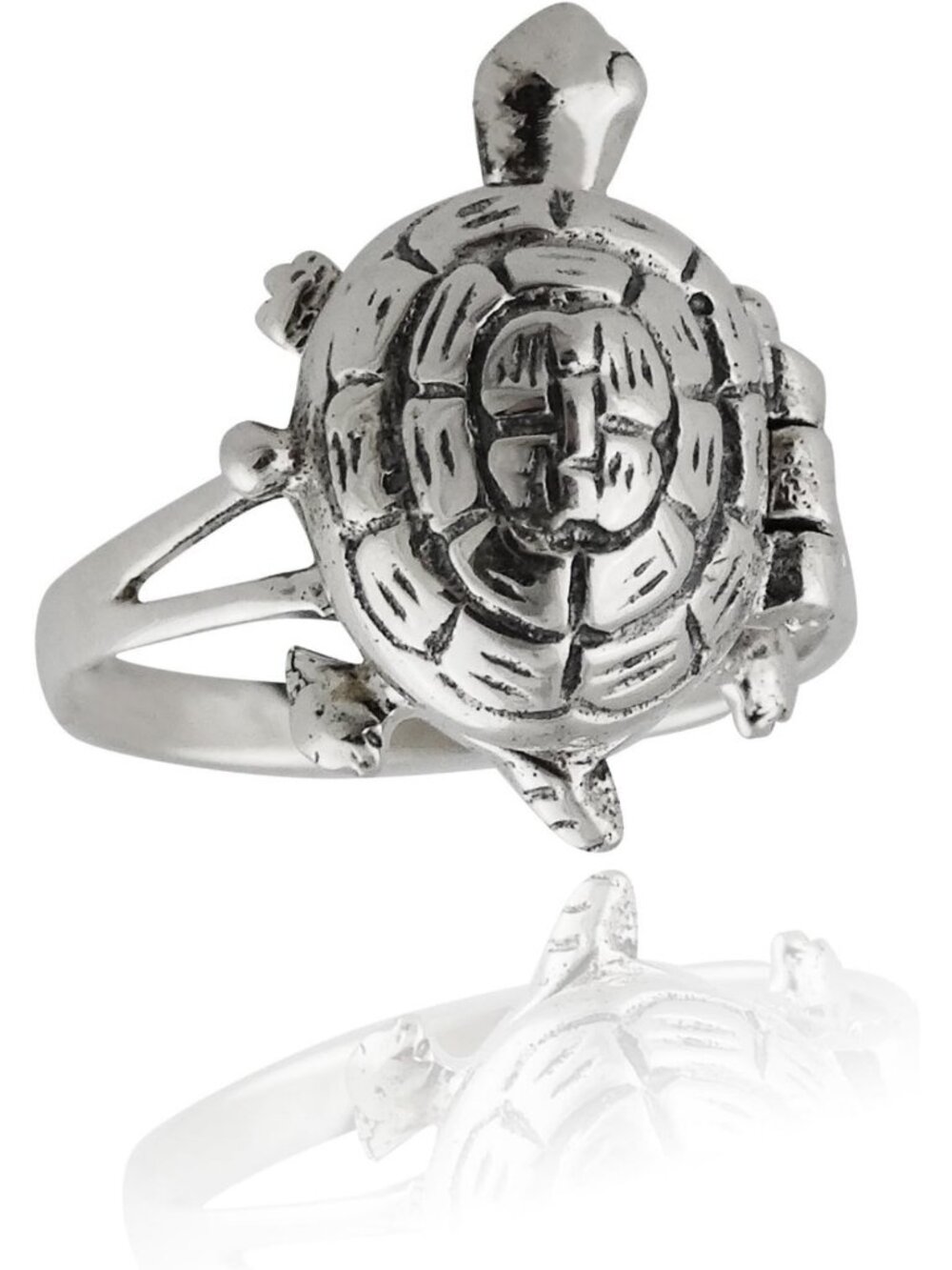 Sterling Silver Turtle Poison Ring - Unique Pillbox Design, Sizes 6-9, Boho
